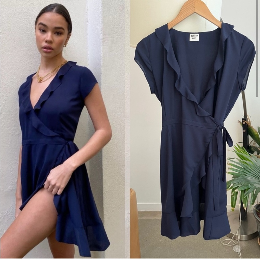 Aritzia Sunday Best Elegant Navy Wrap Dress